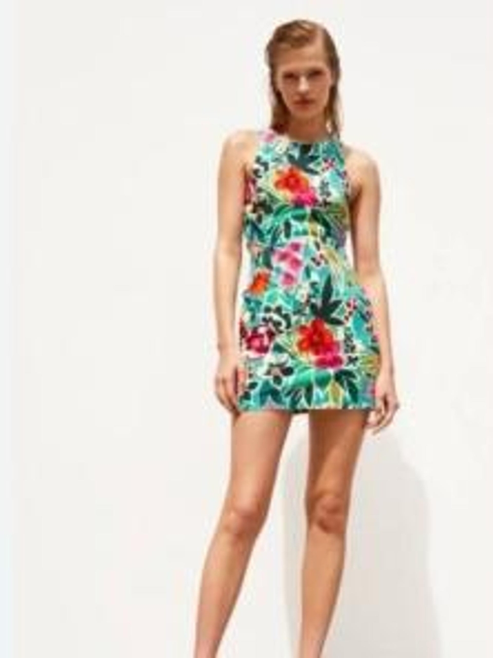 Zara Vibrant Floral Halter Mini Romper in Teal and Pink